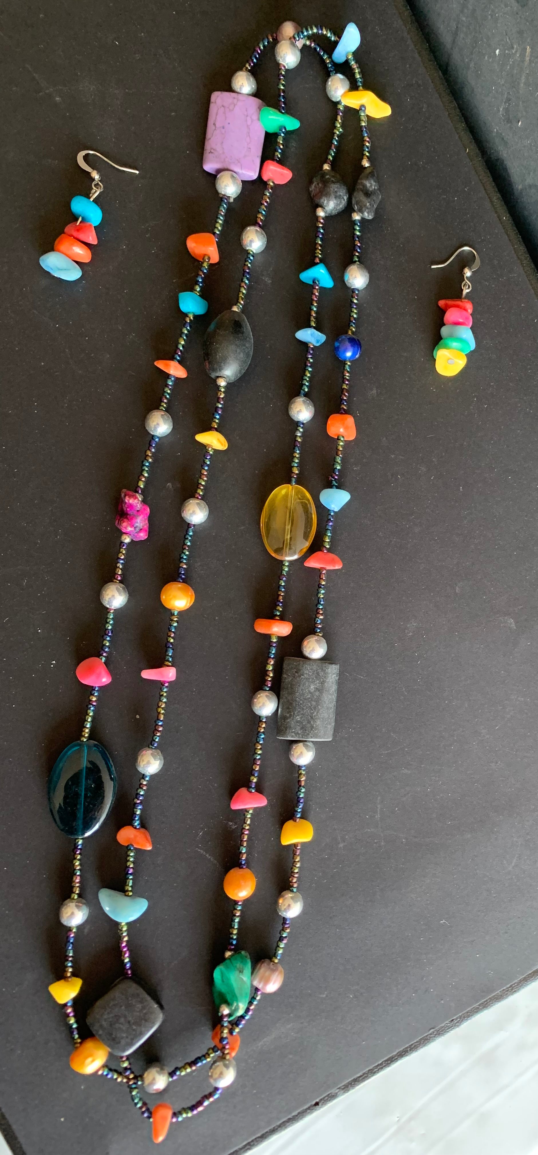 Multicolor Beaded Necklace & Earrings Set