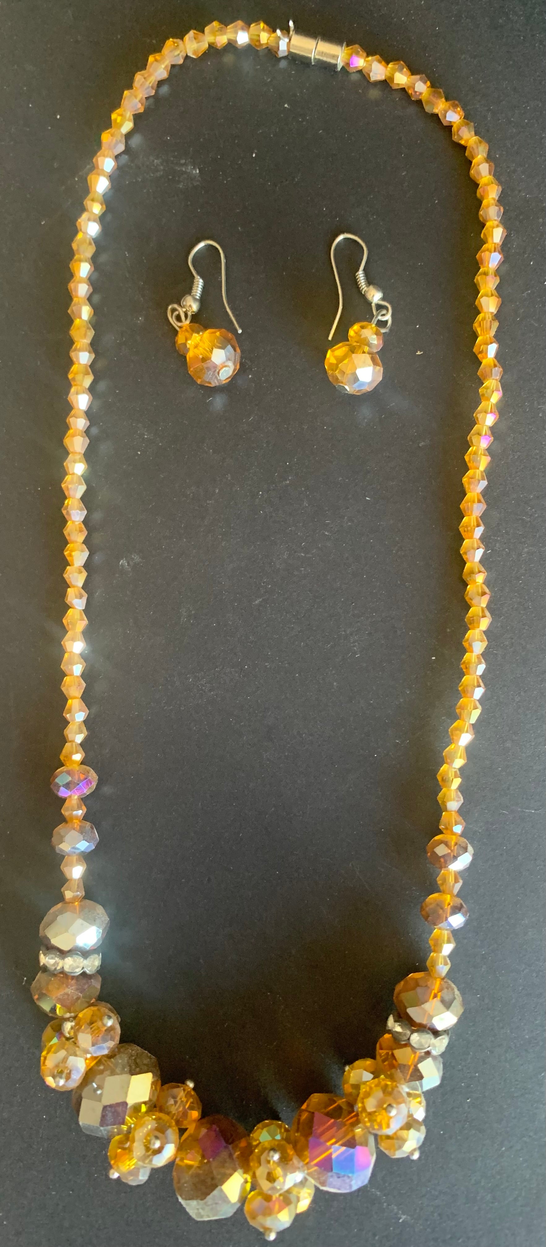 Brown Crystal Necklace & Earrings Setok