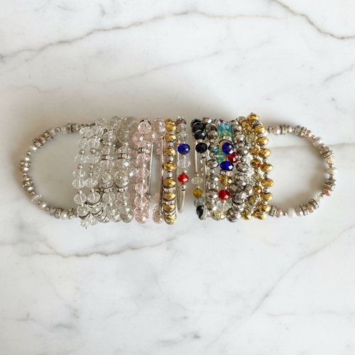 12 Pcs Crystal Beaded Bracelet Set on Marble