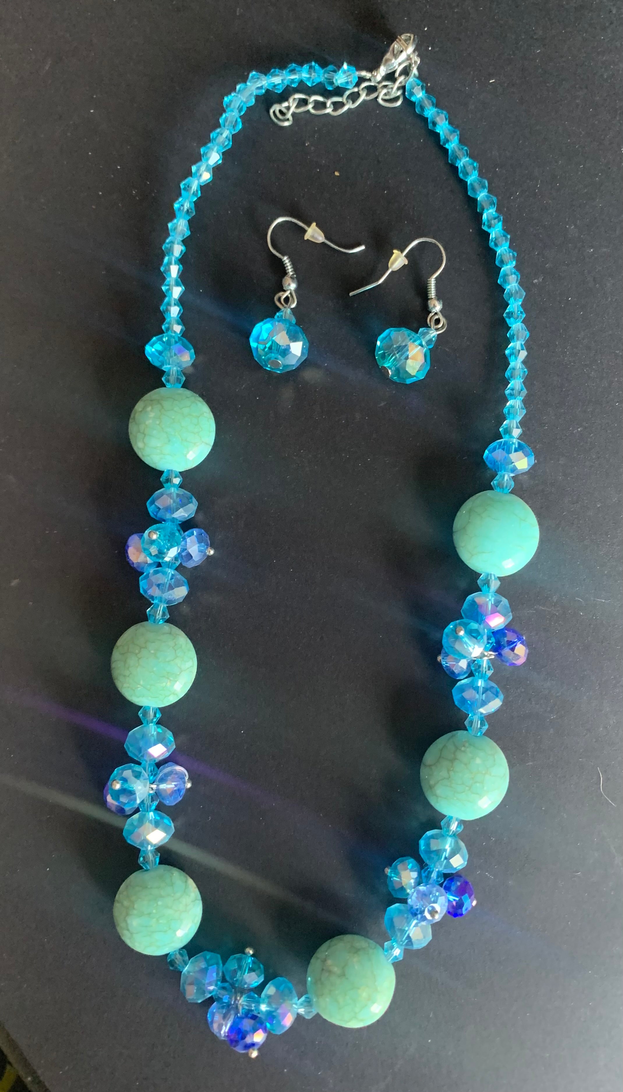 Turquoise Crystal & Mint Stone Necklace & Earring Setok