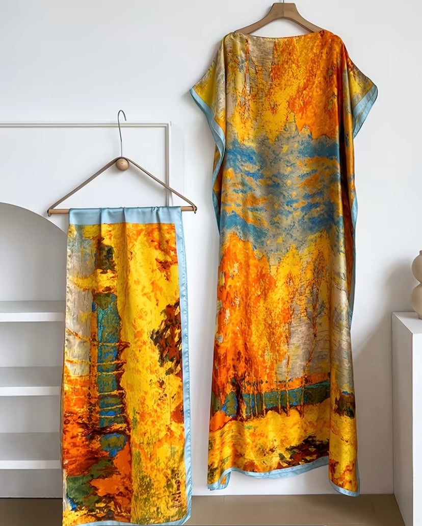 An Elegant women Long Dress with Scarf