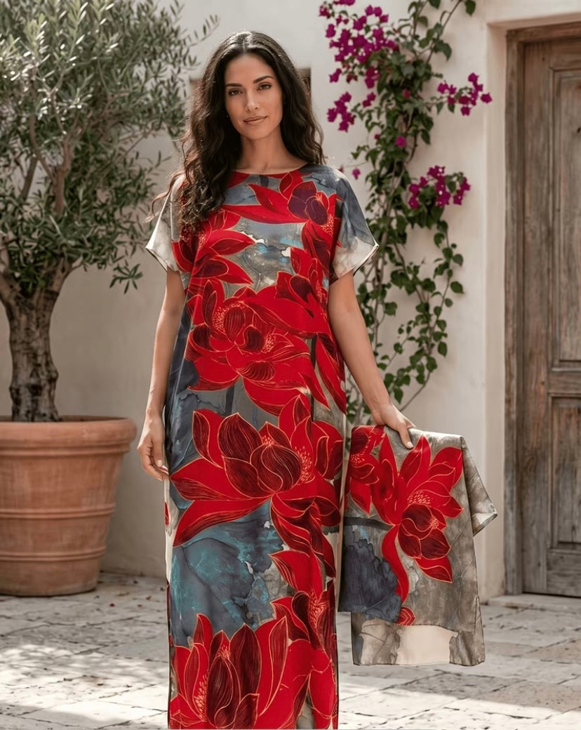 An Elegant women Long Dress with Scarf