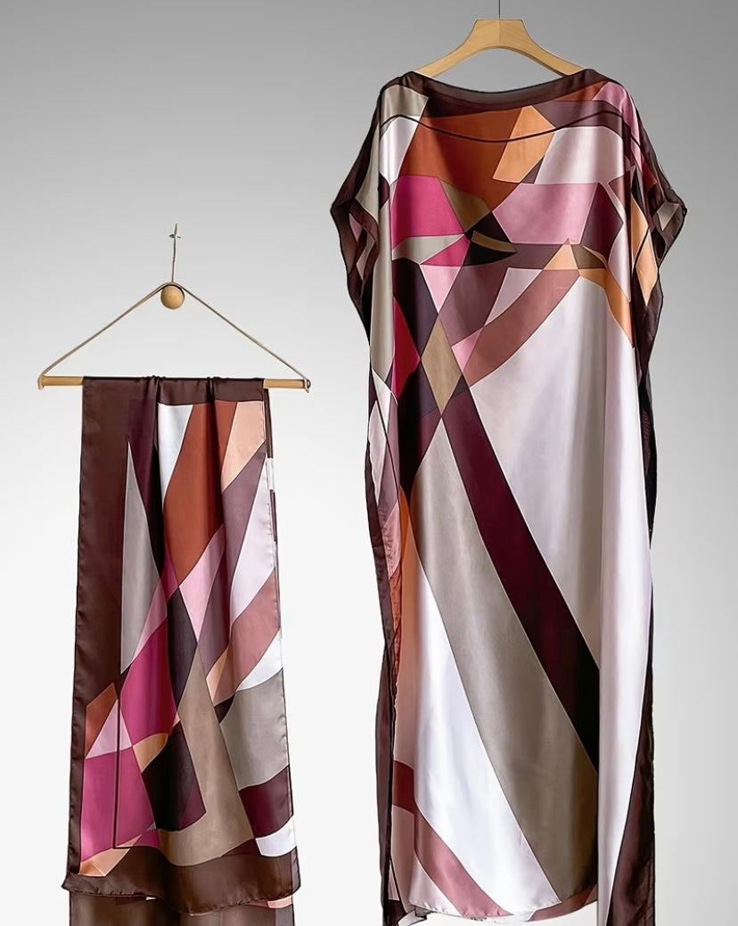 An Elegant Women Long Dress with Scarf