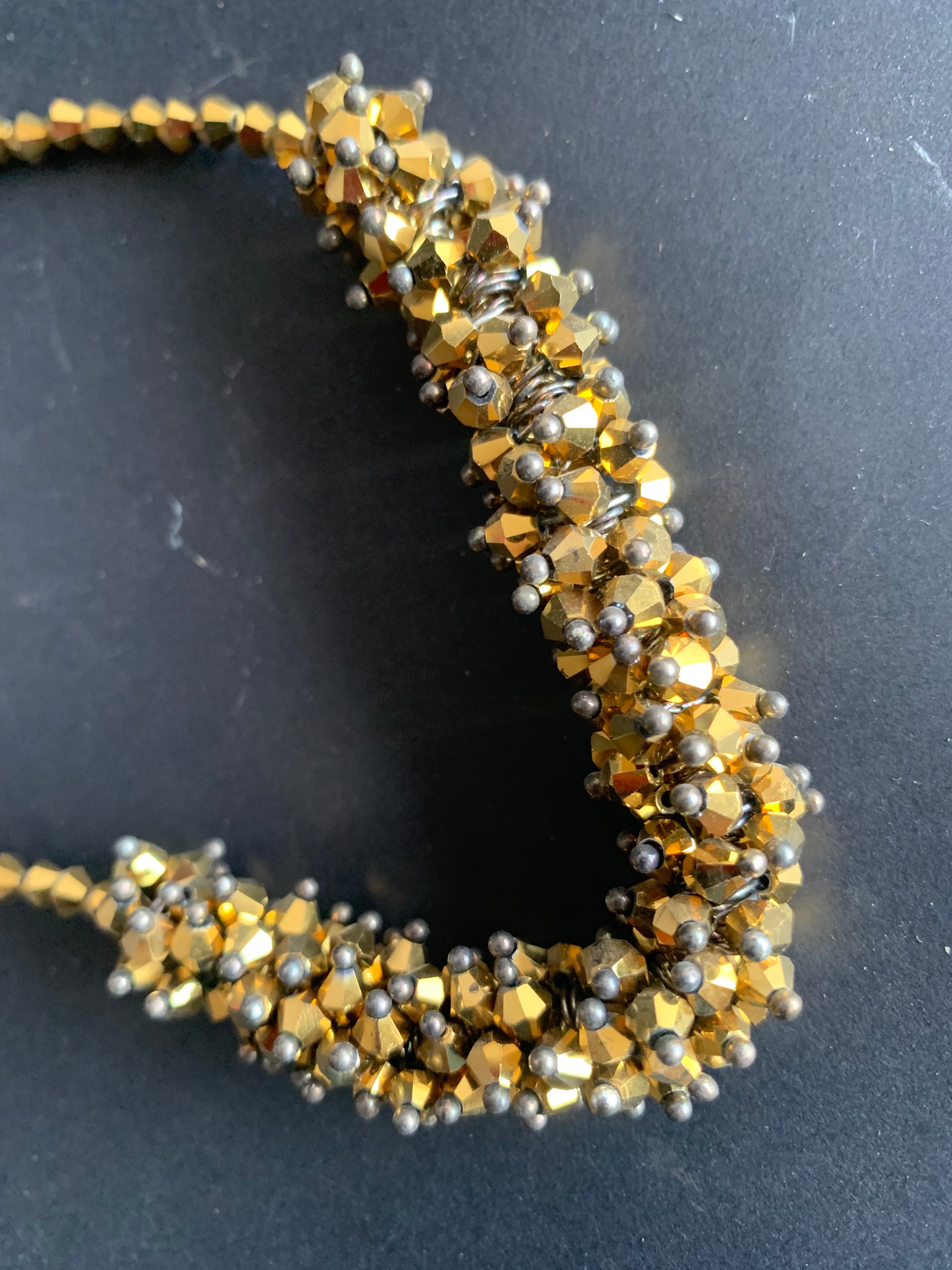 Gold Crystal Beaded Necklace & Earring Set