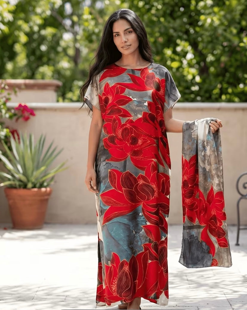 An Elegant women Long Dress with Scarf