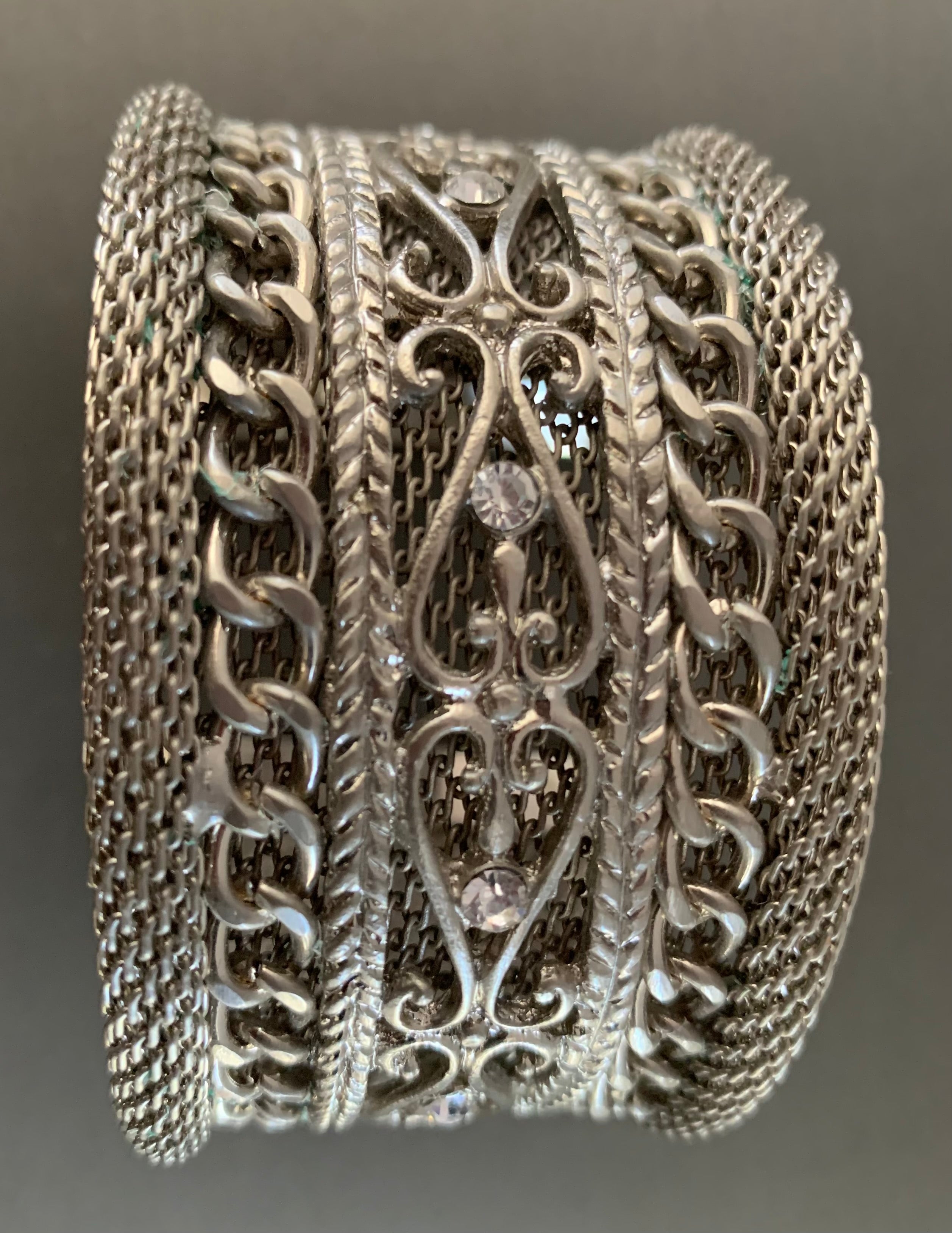 Silver Filigree Chain Cuff Bracelet