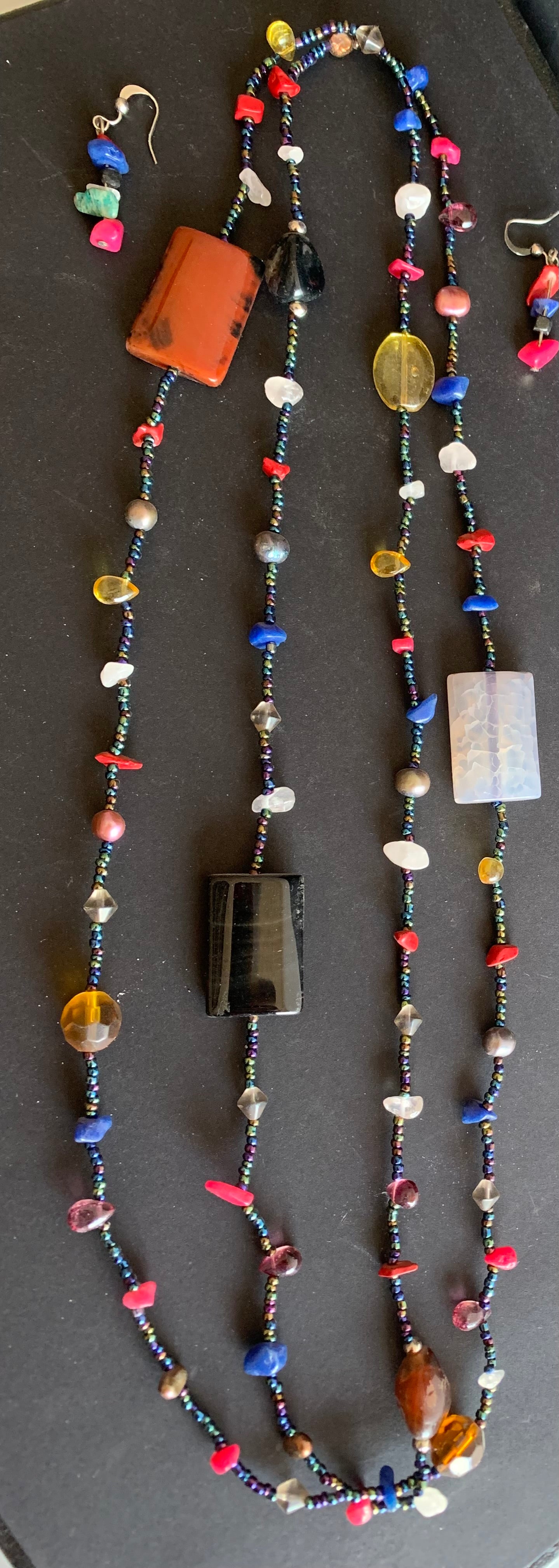 Multicolor Stone Beaded Necklace & Earrings Set