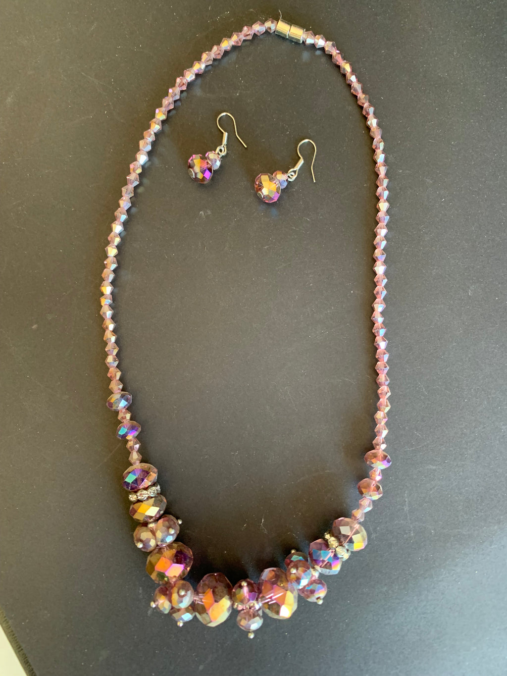 Purple Crystal Necklace & Earrings Set