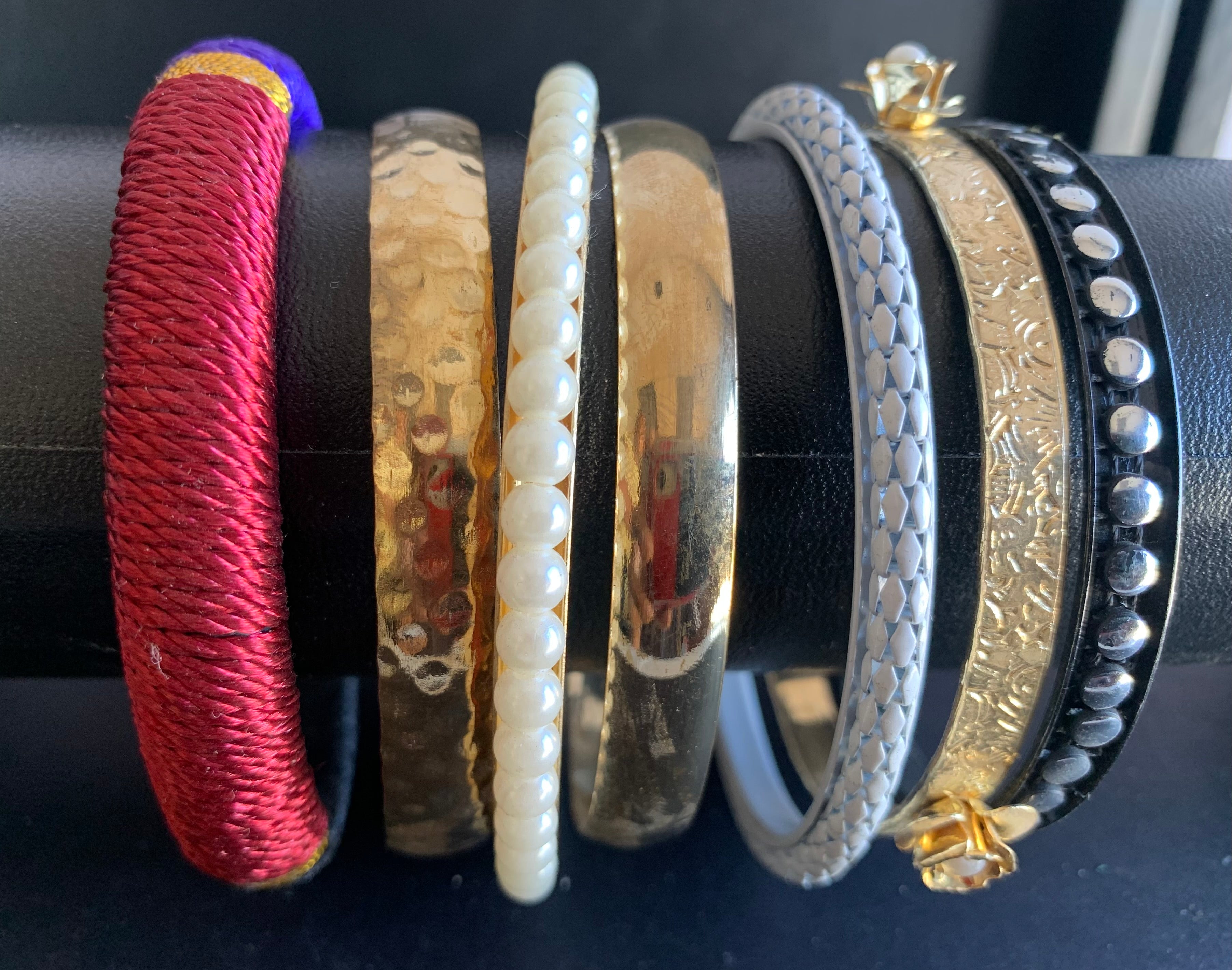Habesha Bangle Set – Red, Gold, Pearl & Silver Stack