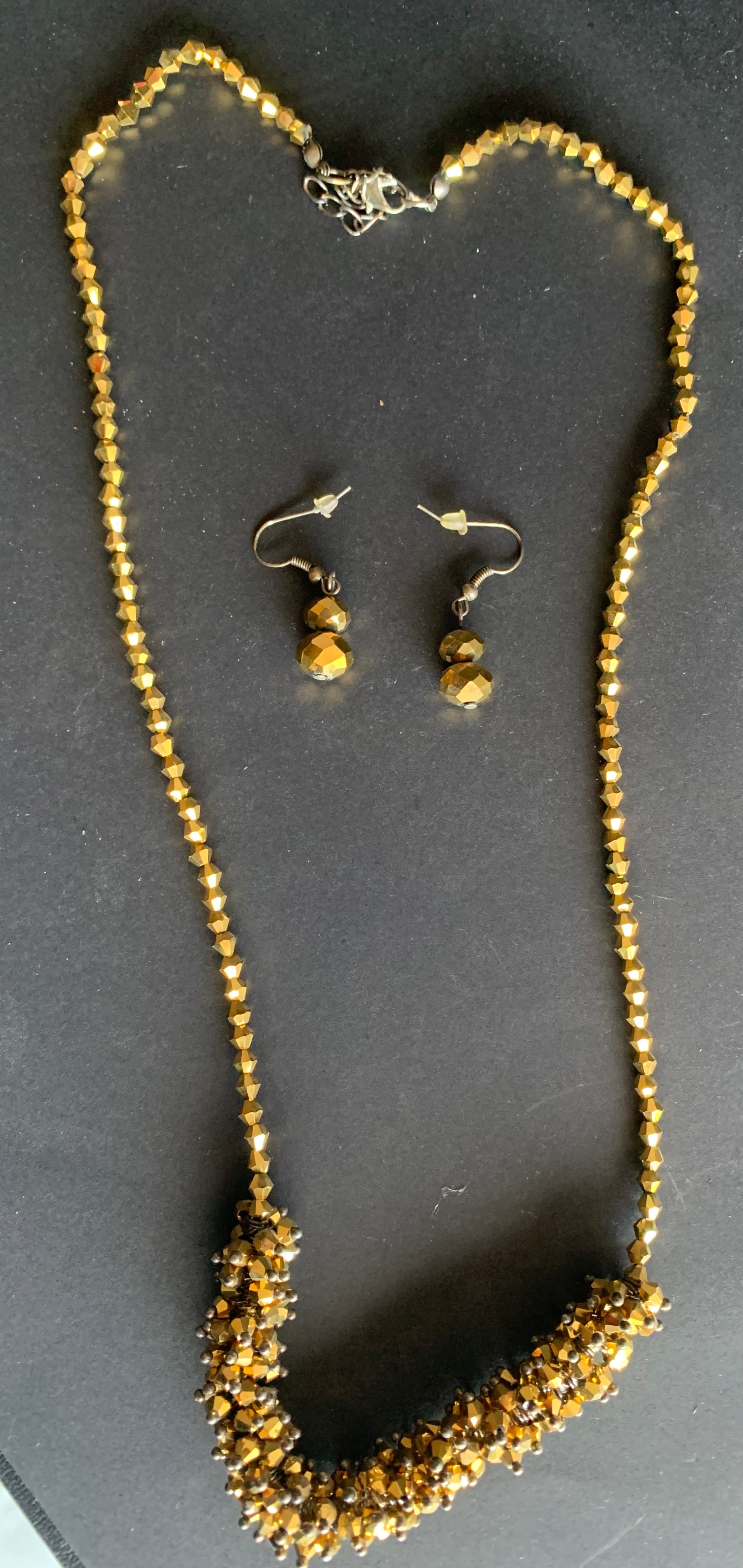 Gold Crystal Beaded Necklace & Earring Set