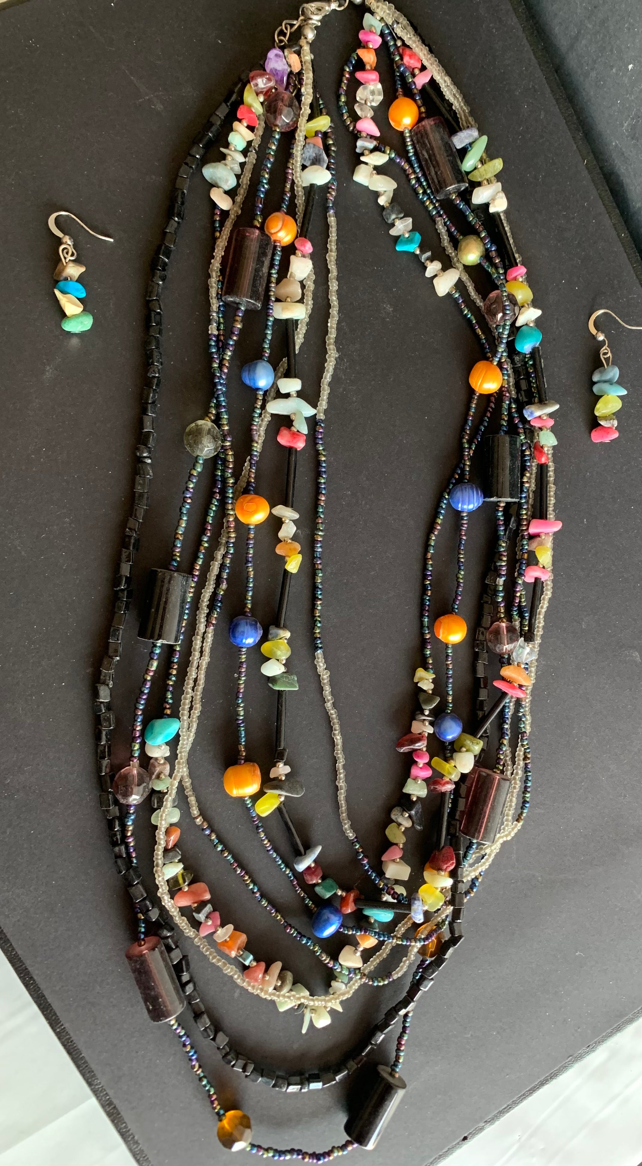 Multi-Strand Beaded Necklace & Earrings Set
