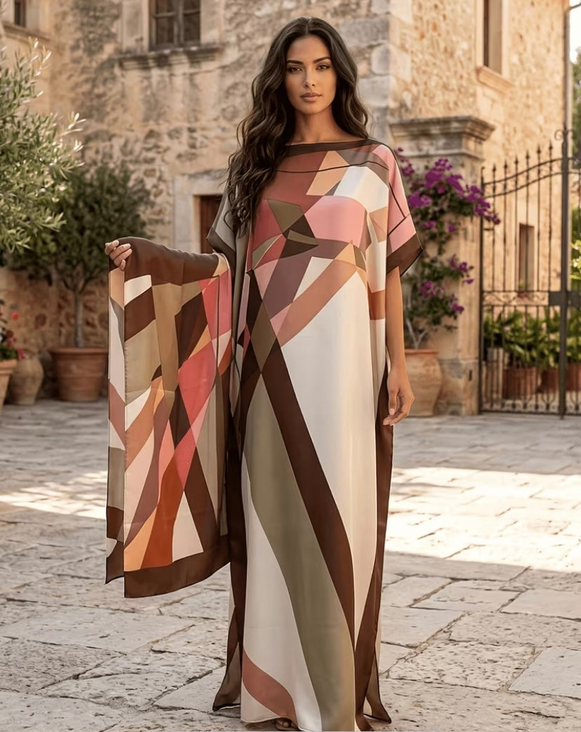 An Elegant Women Long Dress with Scarf
