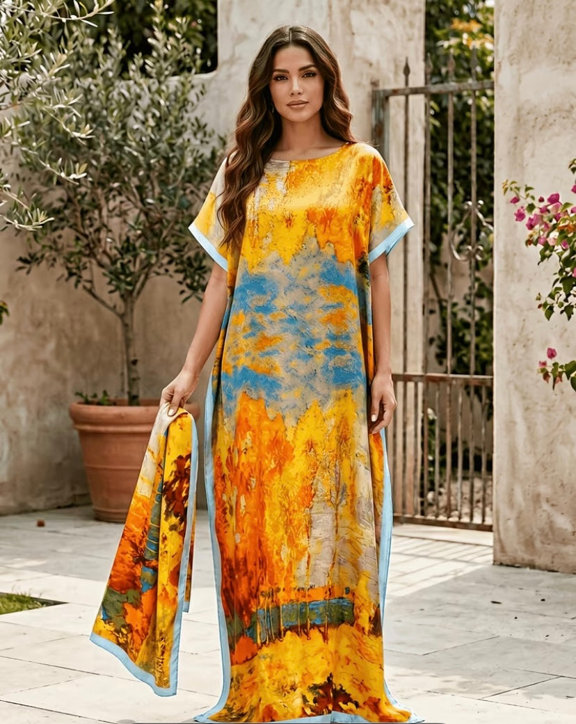 An Elegant women Long Dress with Scarf