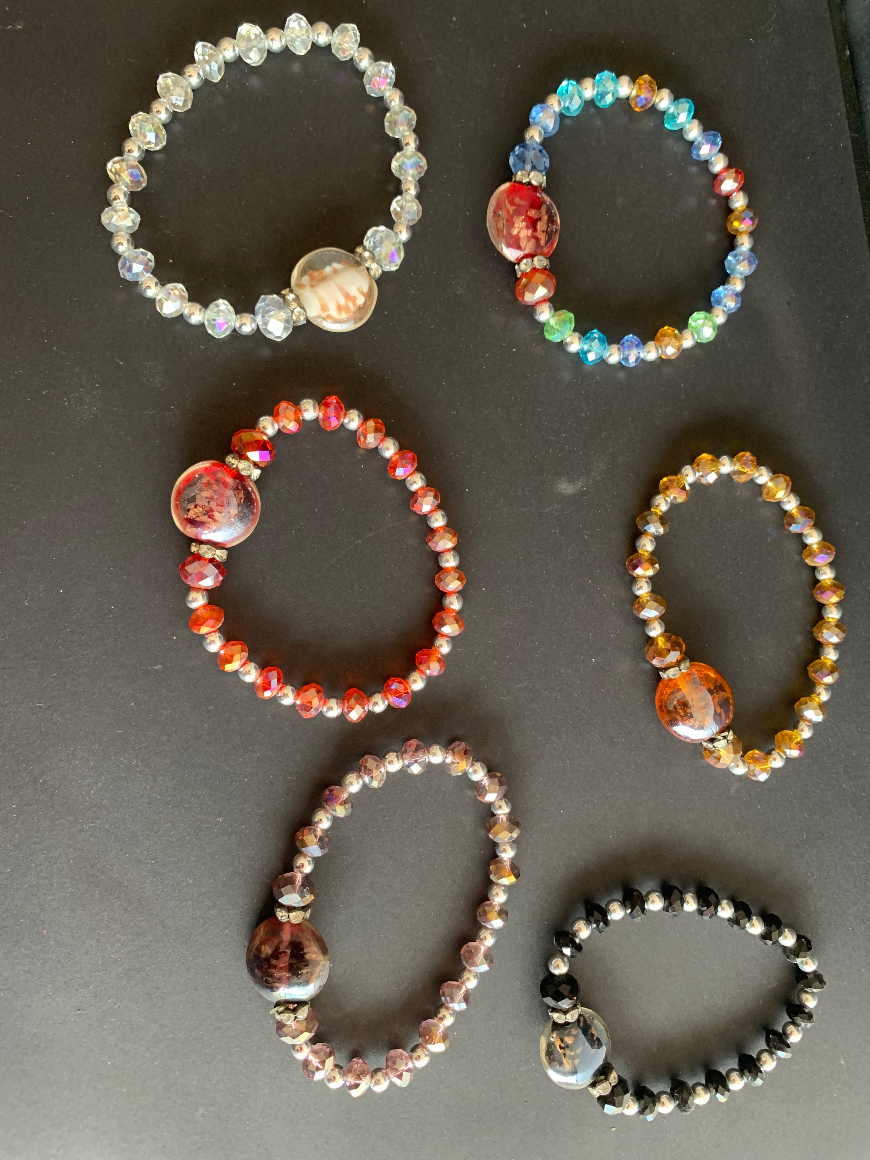 6 pcs Crystal Focal Bead Bracelet