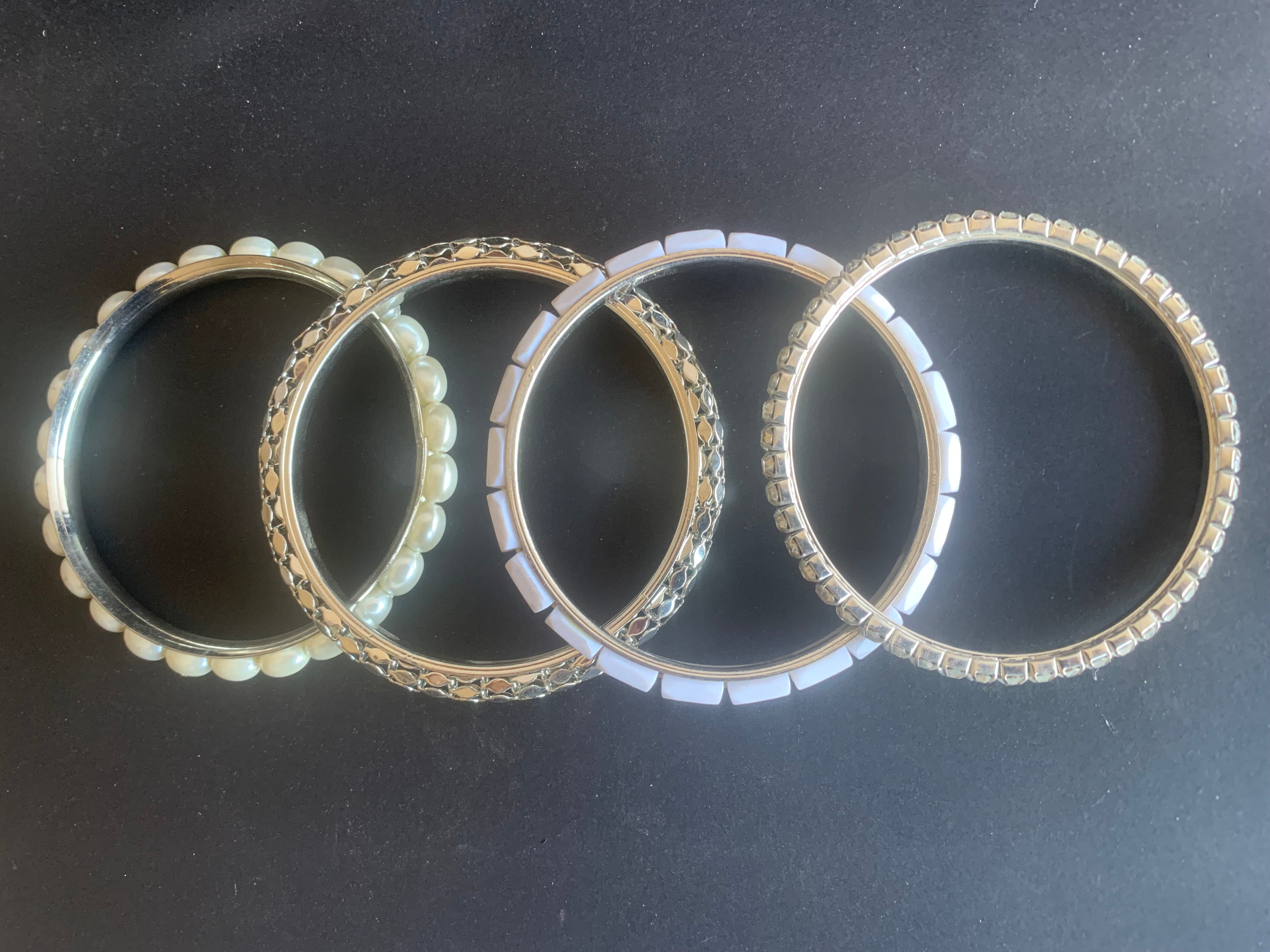 Habesha Bracelet Stack – Pearl, Crystal & Silver Bangles