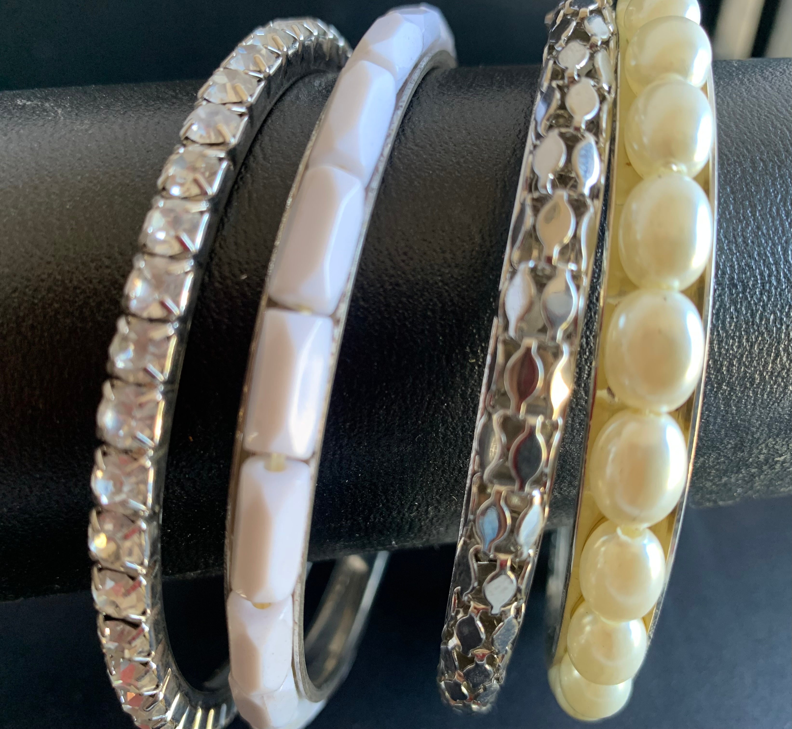 Habesha Bracelet Stack – Pearl, Crystal & Silver Bangles