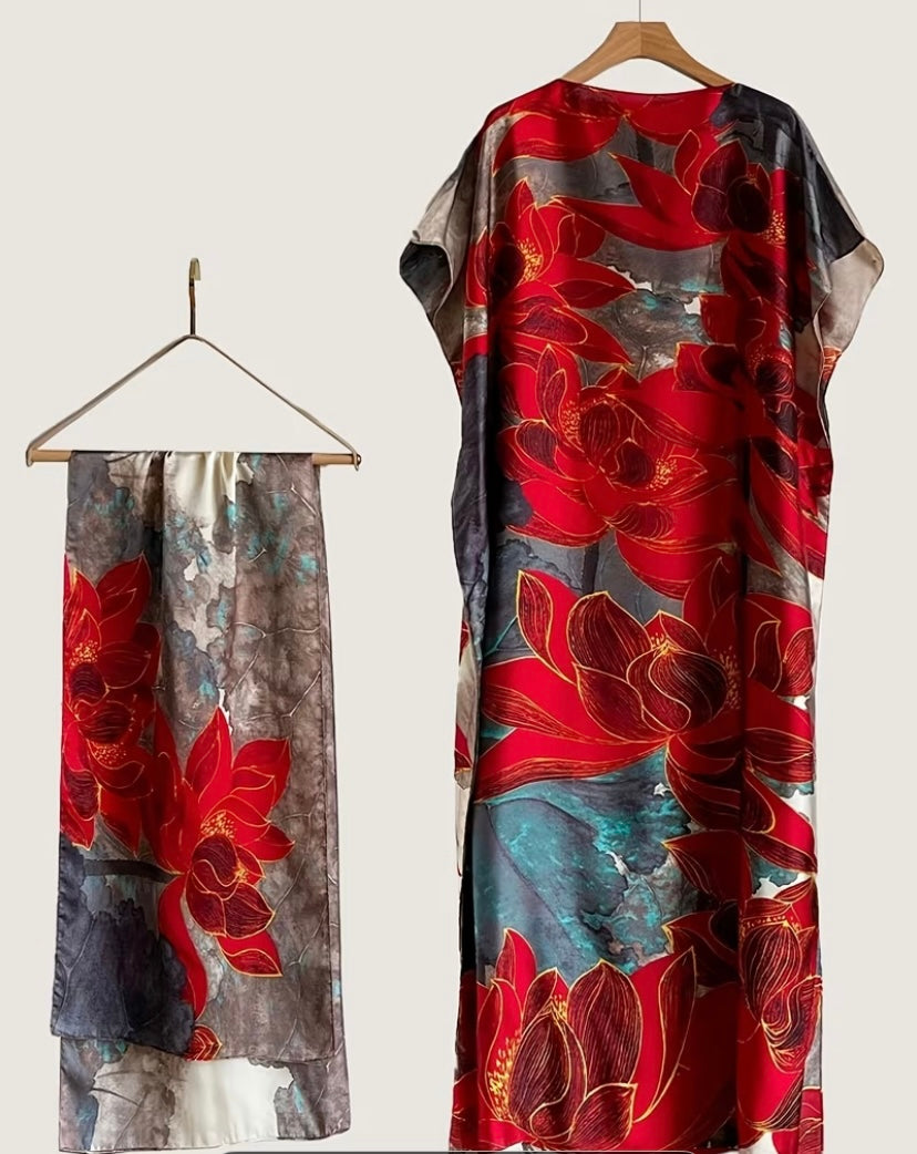 An Elegant women Long Dress with Scarf