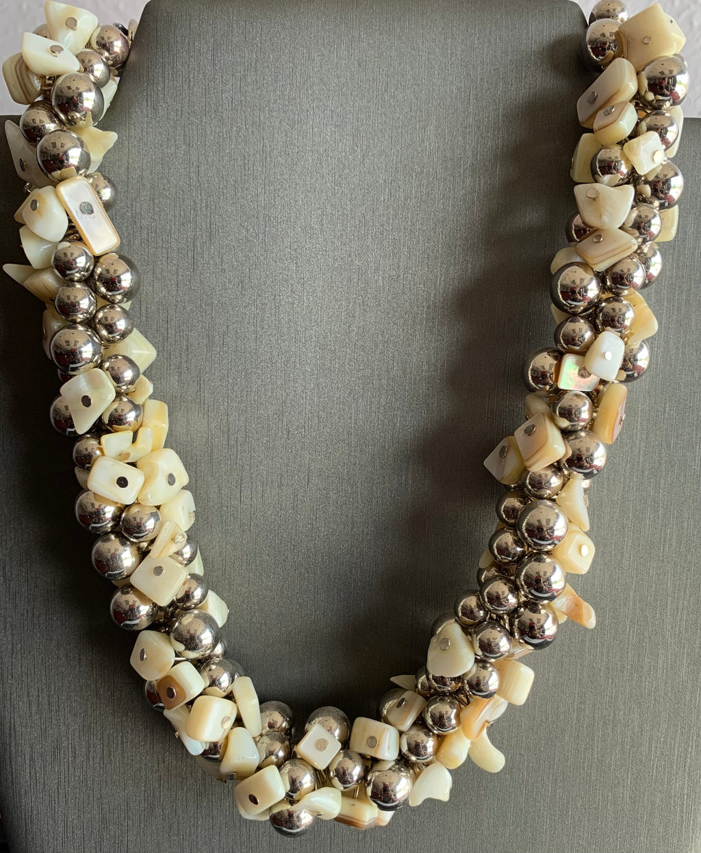 Mother of Pearl & Silver Bead Twisted Necklace