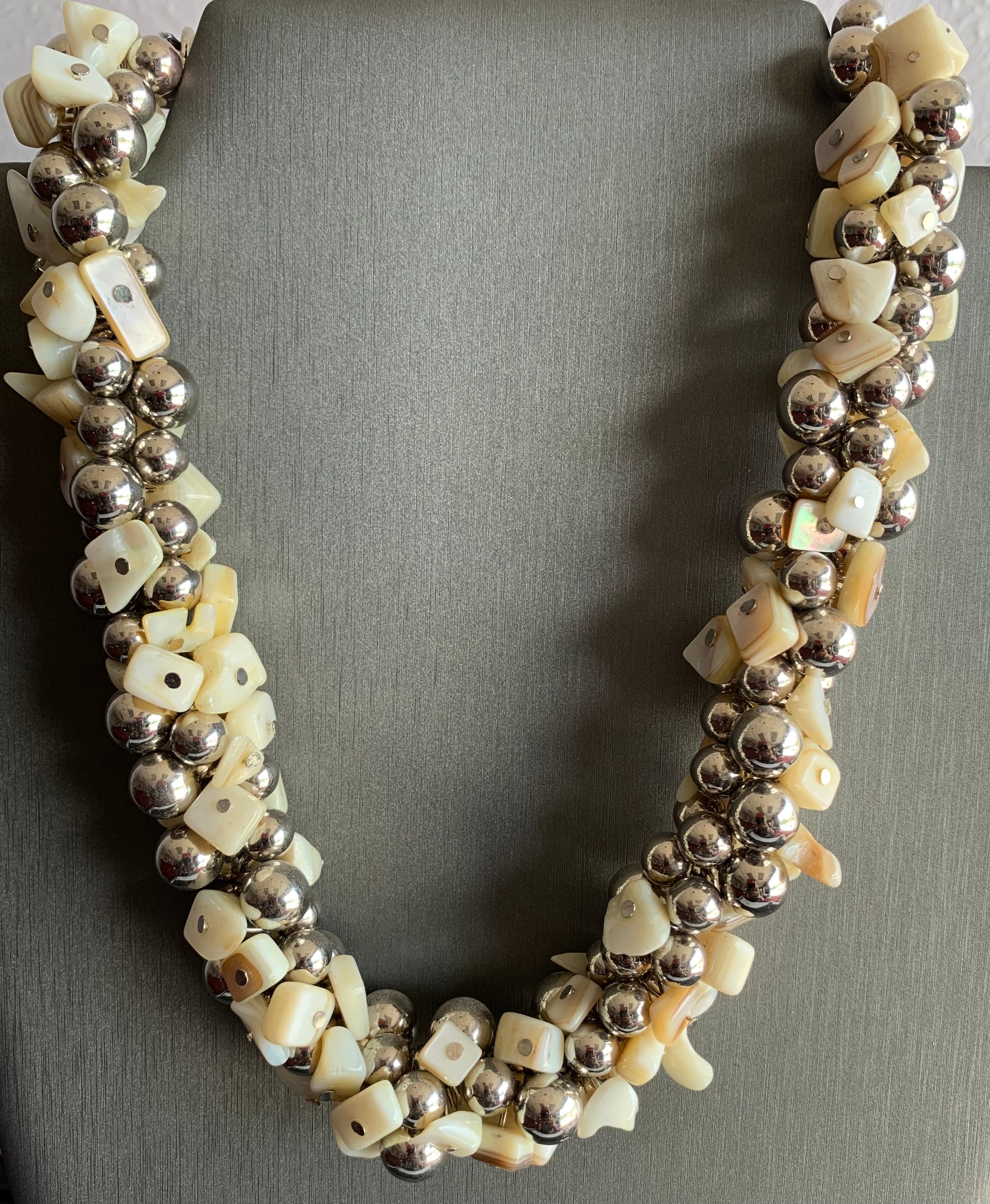 Mother of Pearl & Silver Bead Twisted Necklace