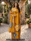 Plus Size Long Floral Print Dress with Scarf – Yellow Tulip Batwing Sleeve