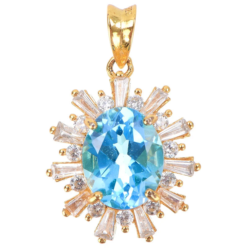Natural Crystal Oval Cut Rhodium Plated 925 Sterling Silver Luxury Customized Solitaire Necklace Pendant