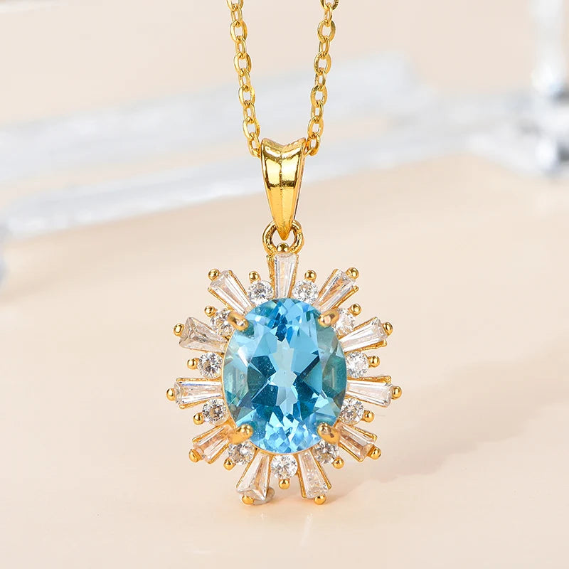 Natural Crystal Oval Cut Rhodium Plated 925 Sterling Silver Luxury Customized Solitaire Necklace Pendant