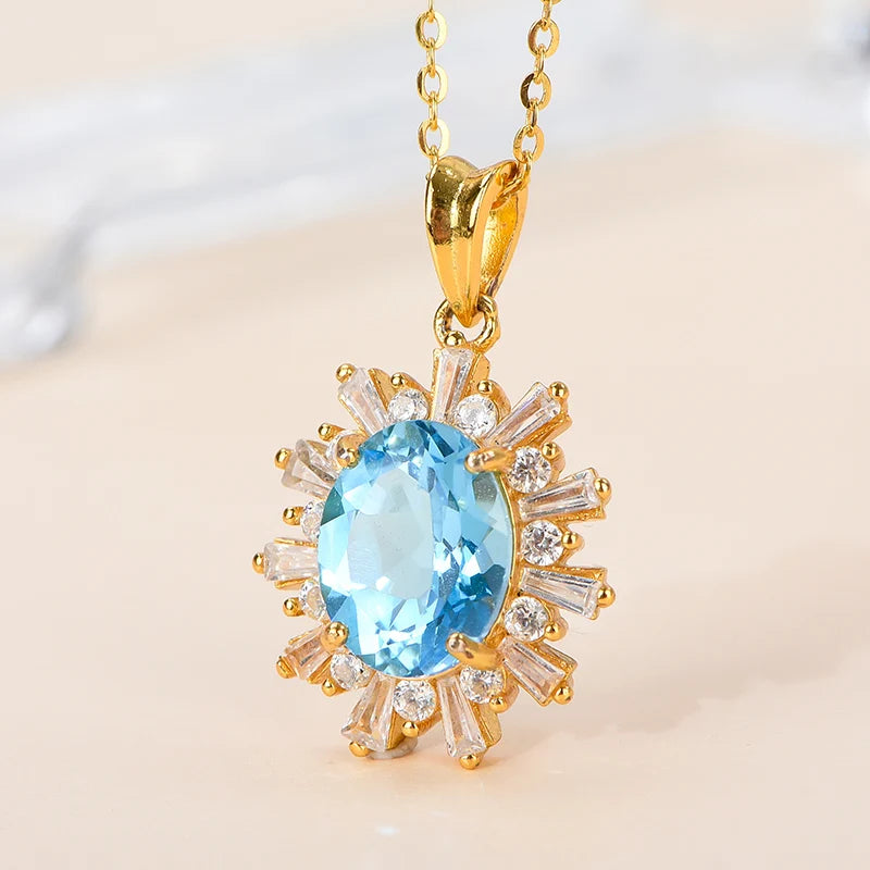 Natural Crystal Oval Cut Rhodium Plated 925 Sterling Silver Luxury Customized Solitaire Necklace Pendant
