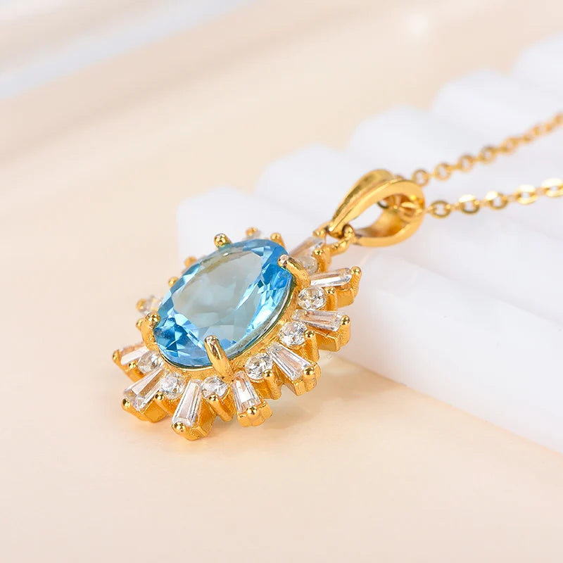 Natural Crystal Oval Cut Rhodium Plated 925 Sterling Silver Luxury Customized Solitaire Necklace Pendant