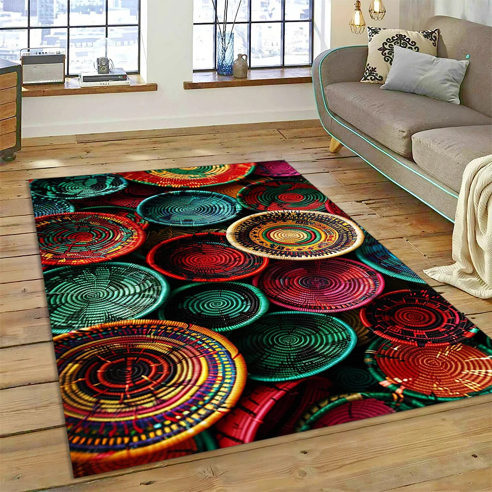 Ethiopia Colorful Flower Woven Art Baskets Rug Carpet