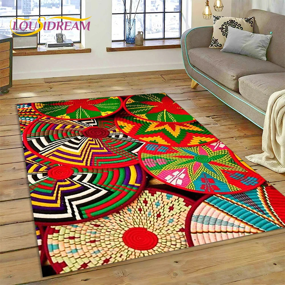 Ethiopia Colorful Flower Woven Art Baskets Rug Carpet