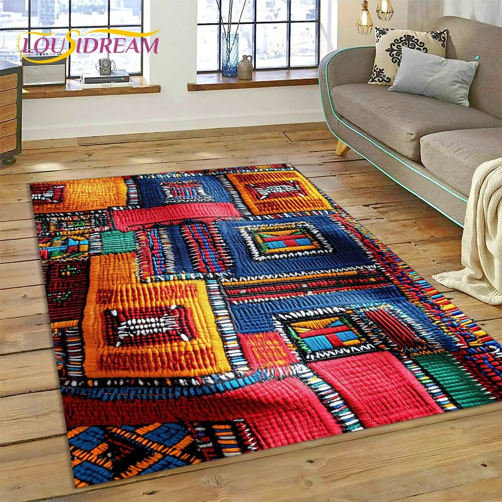 Ethiopia Colorful Flower Woven Art Baskets Rug Carpet