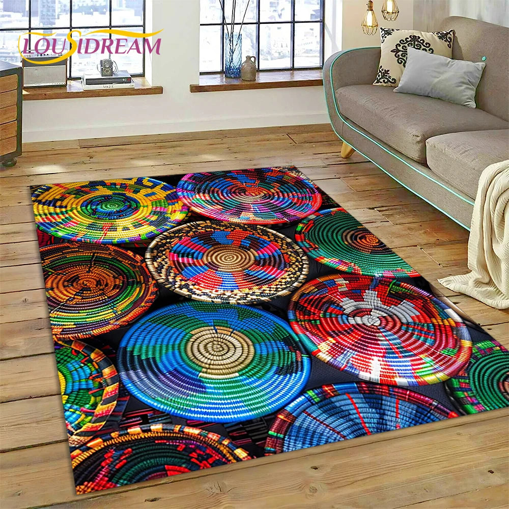 Ethiopia Colorful Flower Woven Art Baskets Rug Carpet