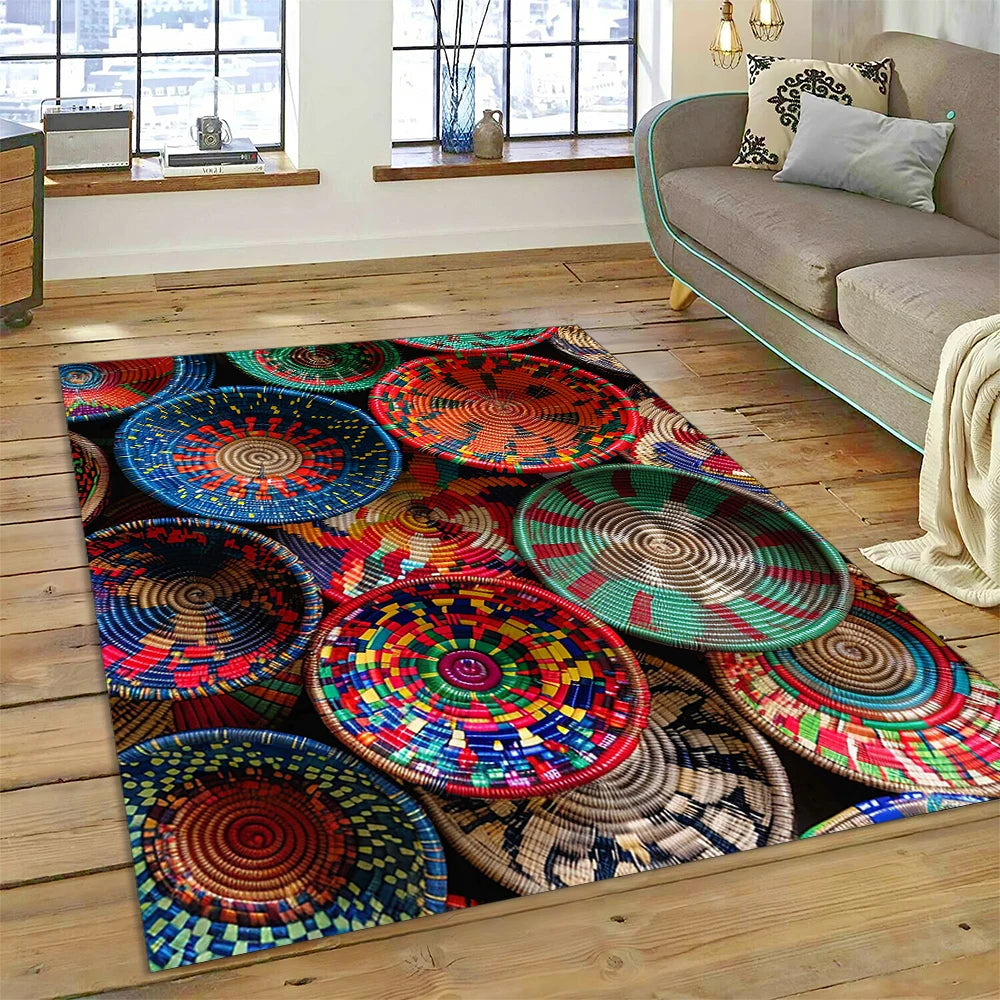 Ethiopia Colorful Flower Woven Art Baskets Rug Carpet