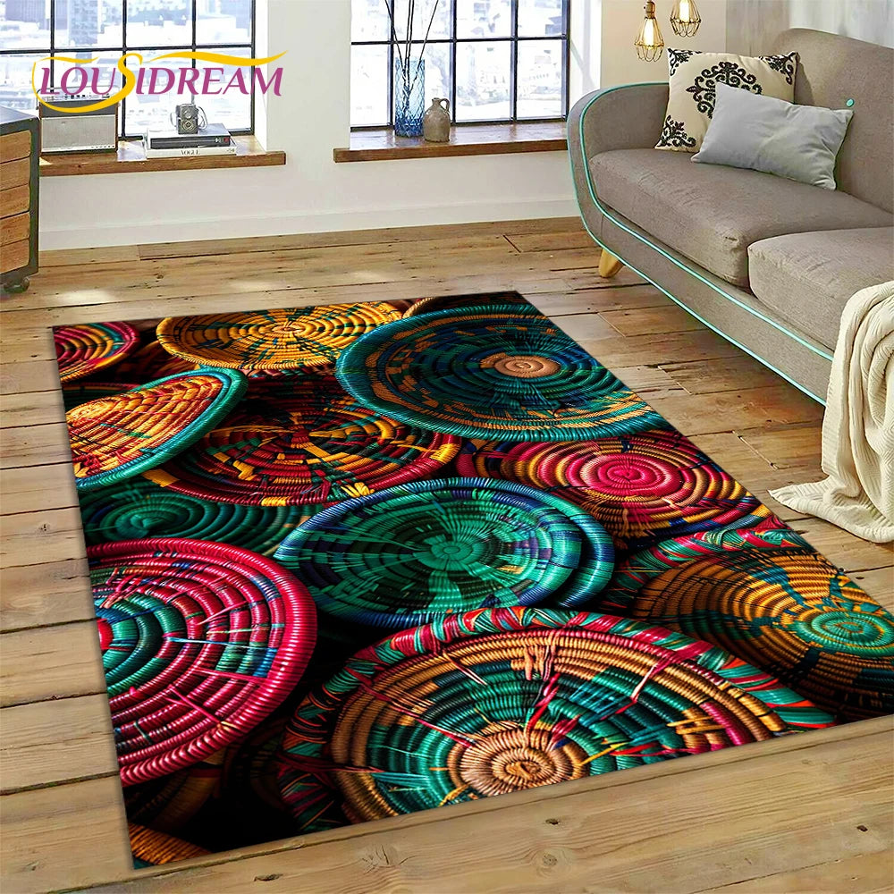 Ethiopia Colorful Flower Woven Art Baskets Rug Carpet