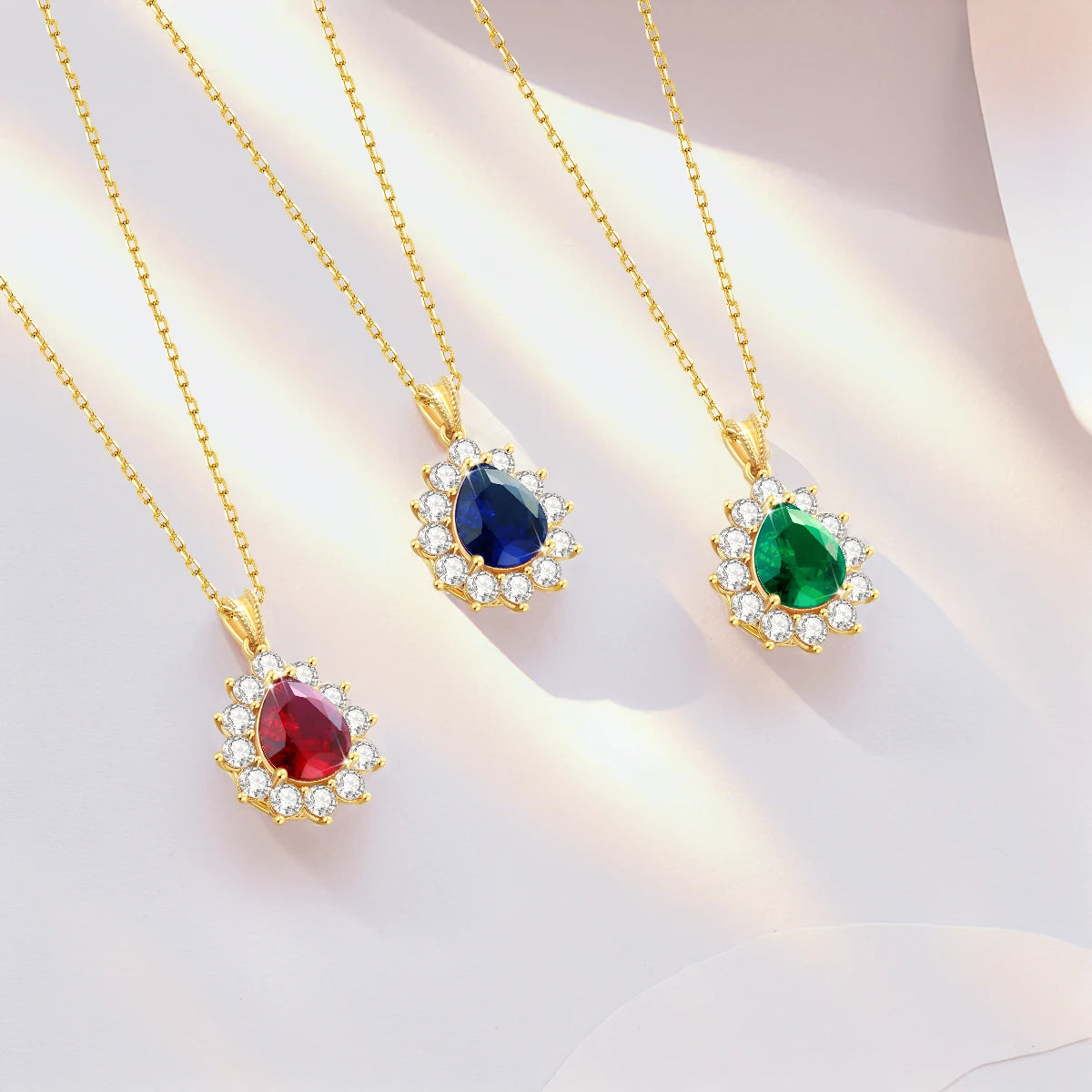 100% 18K Gold Blue Sapphire Pendant AU750 Ruby/Emerald Gemstone Necklace Chain for Women