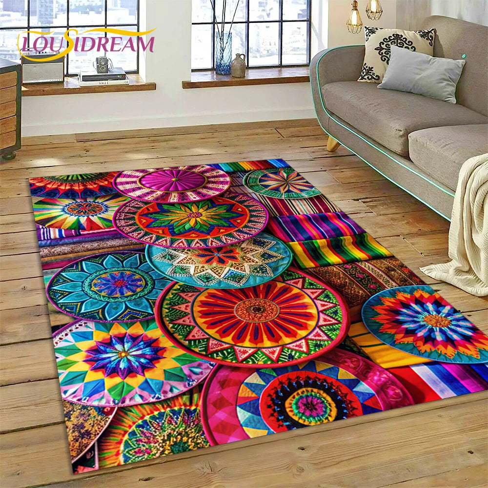 Ethiopia Colorful Flower Woven Art Baskets Rug Carpet