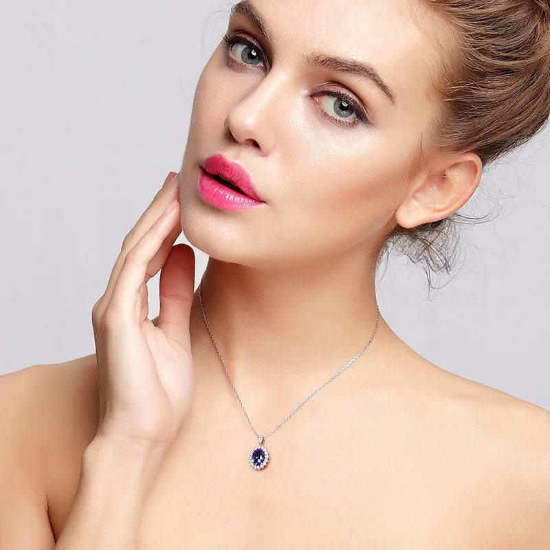 925 Sterling Silver Necklace Pendant Shining 5A Zircon for Women Wedding Jewelry Engagement Charm Party Gift royal blue
