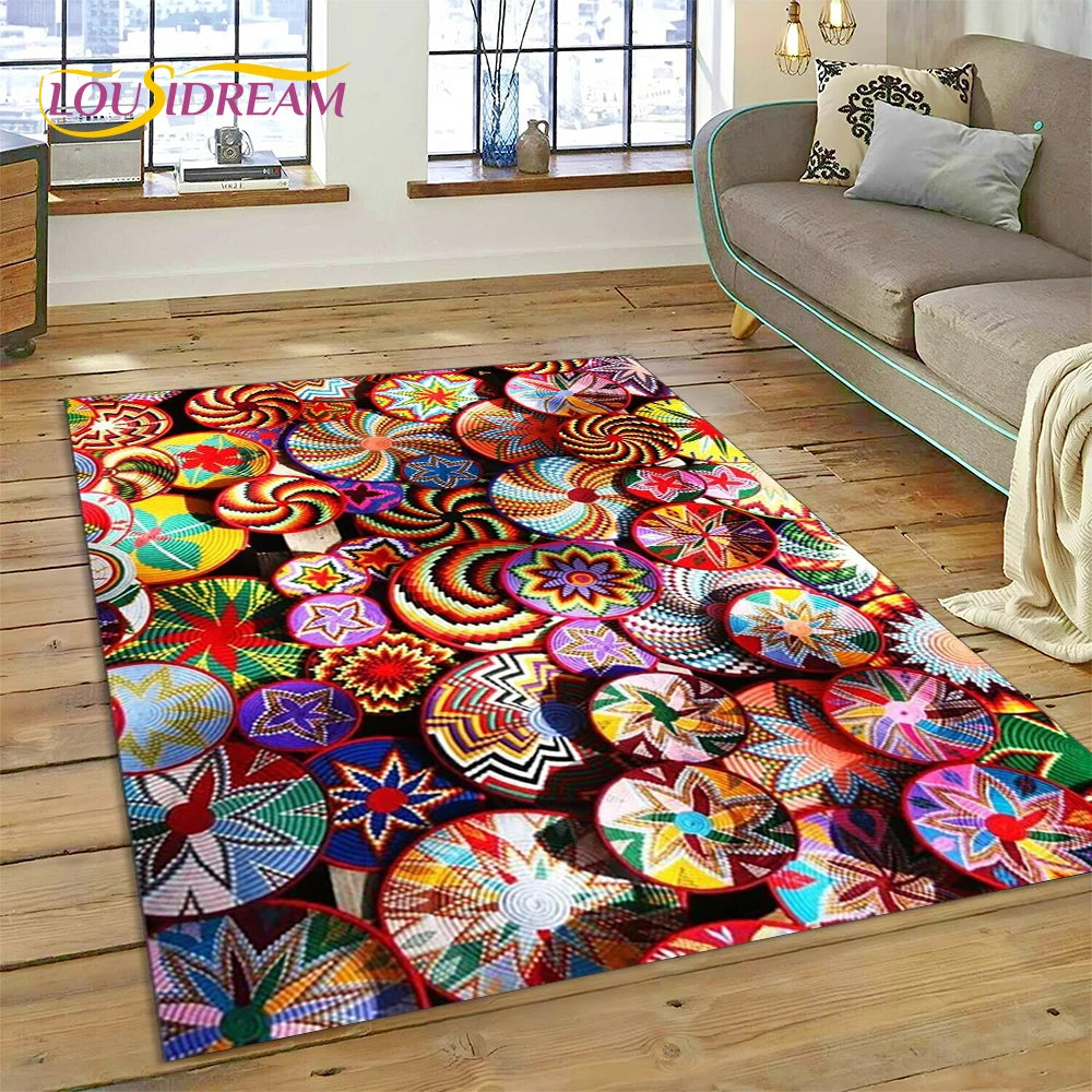 Ethiopia Colorful Flower Woven Art Baskets Rug Carpet