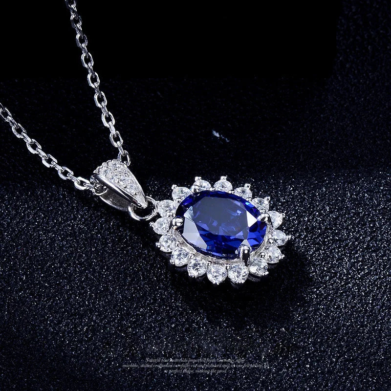 925 Sterling Silver Necklace Pendant Shining 5A Zircon for Women Wedding Jewelry Engagement Charm Party Gift royal blue