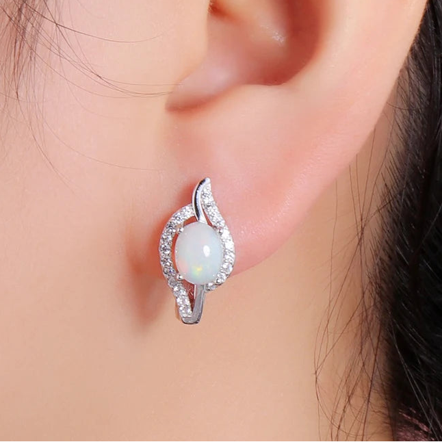 Natural Ethiopia opal earring  gemstone  925 sterling silver fine jewelry for women