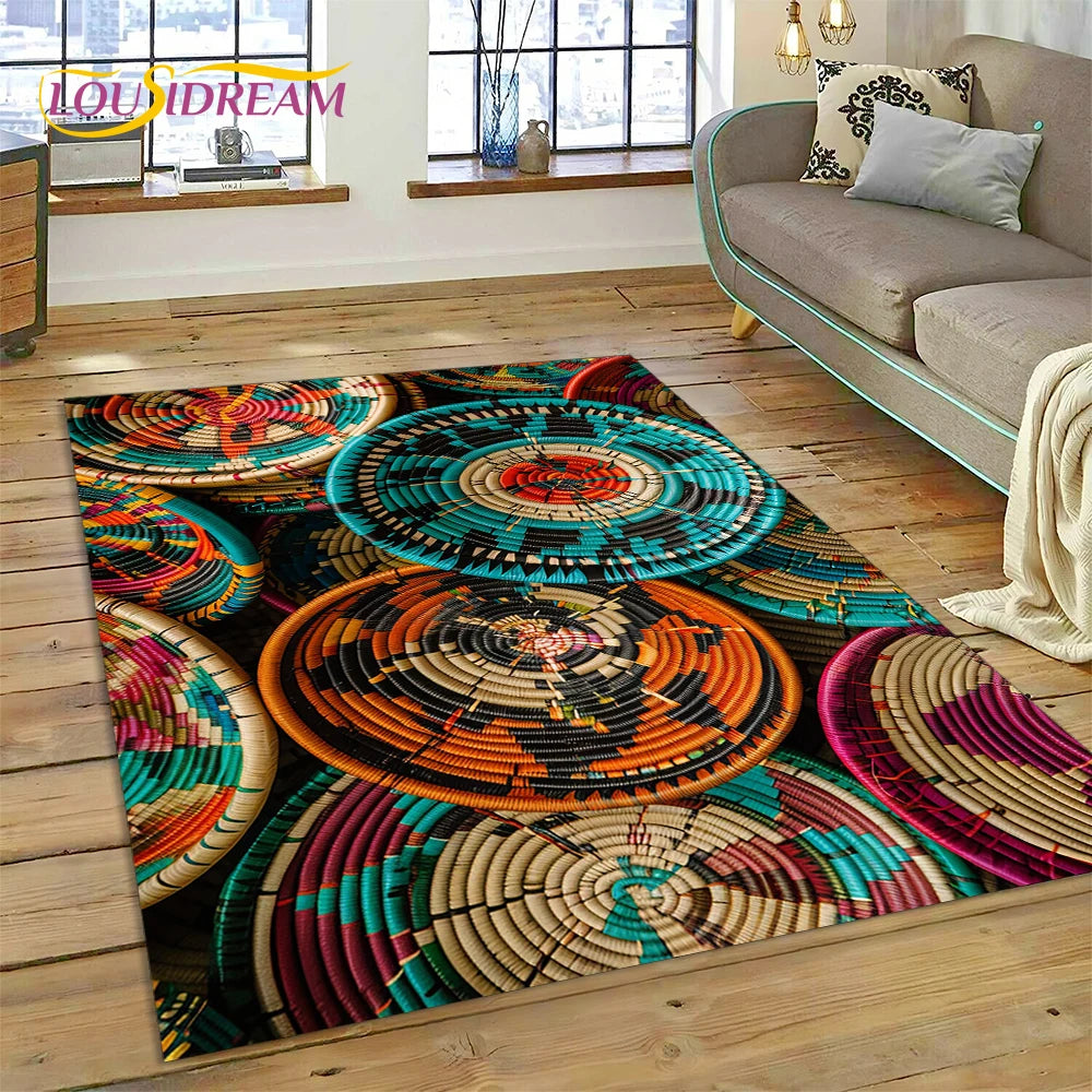 Ethiopia Colorful Flower Woven Art Baskets Rug Carpet