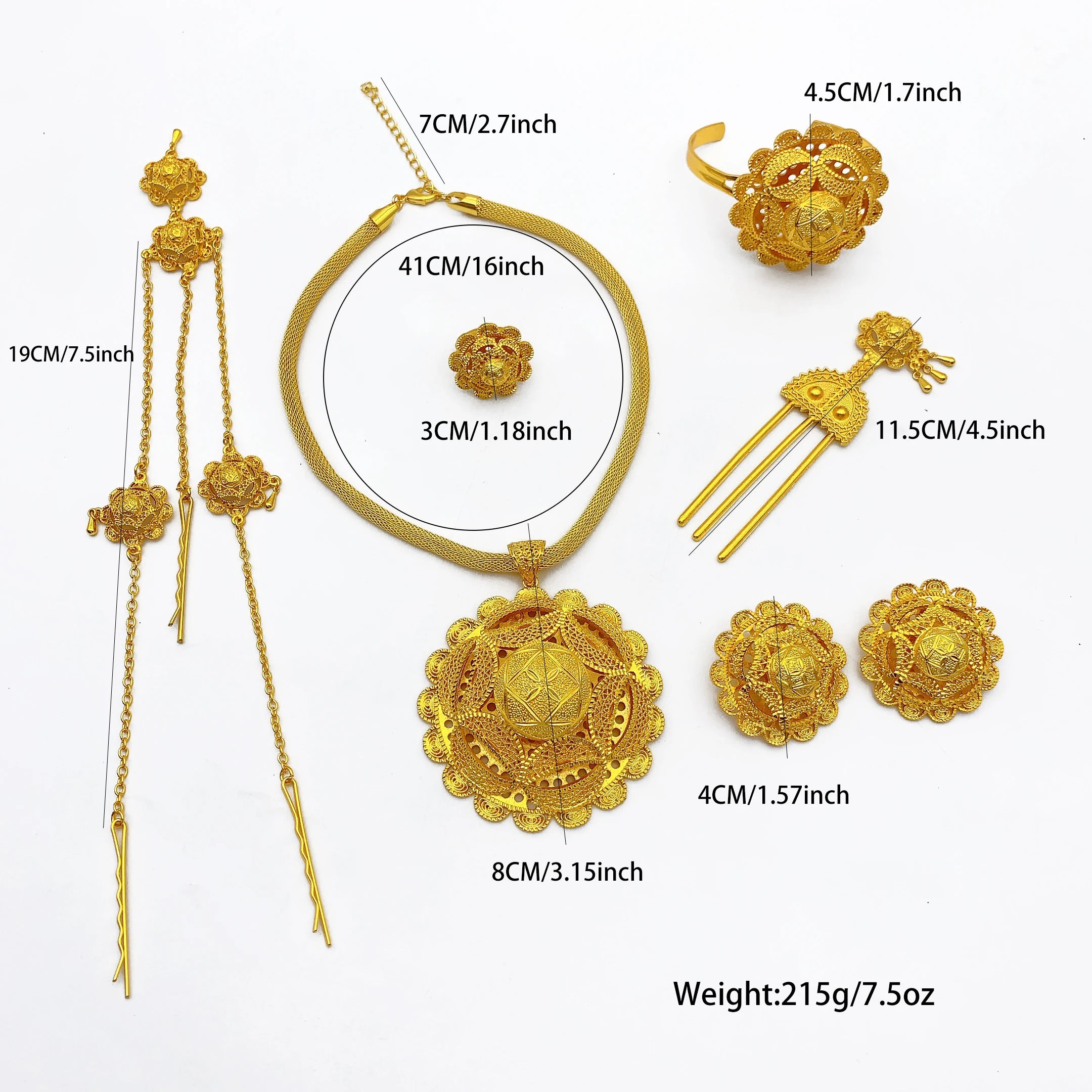 Luxury Ethiopian 24k Gold Color 6pcs Jewelry Sets