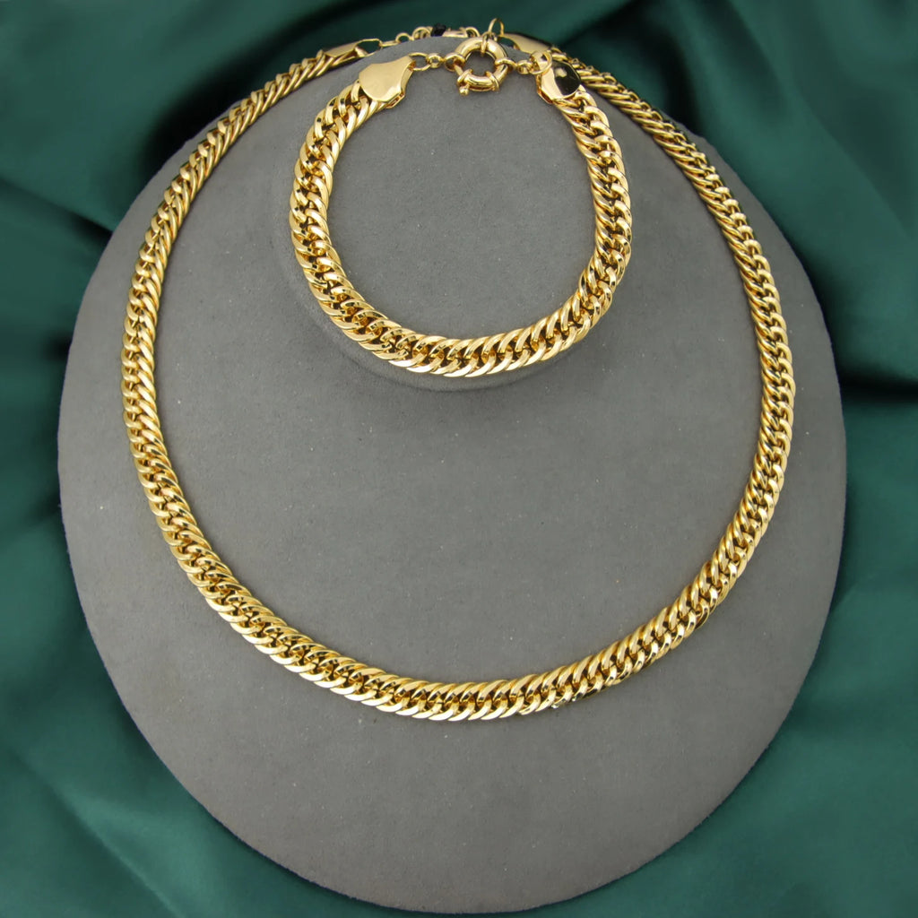 2pcs Necklace Set 18k Gold Plated  Women's Men's Vintage Jewelry
