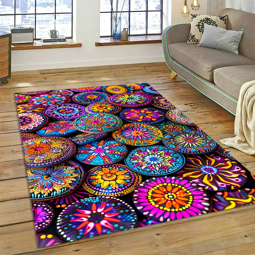 Ethiopia Colorful Flower Woven Art Baskets Rug Carpet
