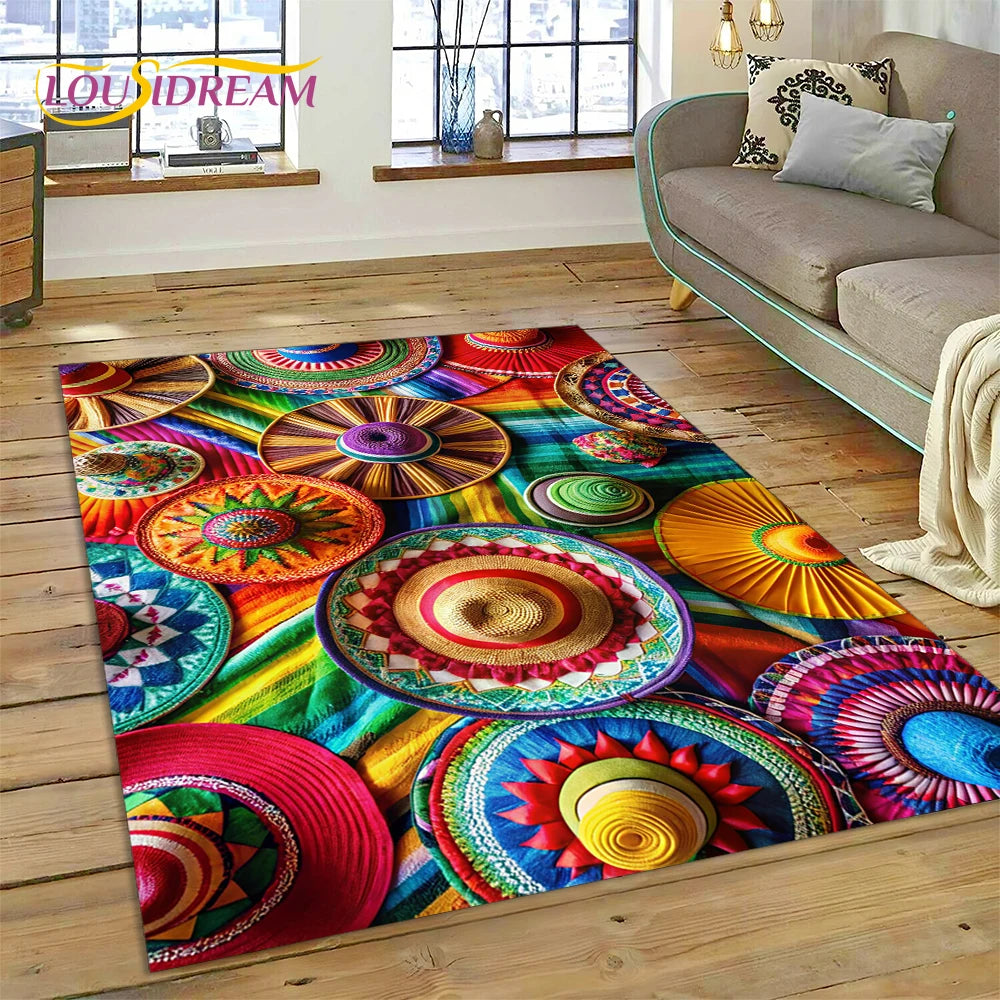 Ethiopia Colorful Flower Woven Art Baskets Rug Carpet