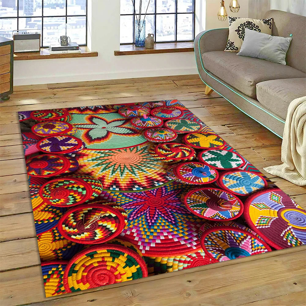 Ethiopia Colorful Flower Woven Art Baskets Rug Carpet