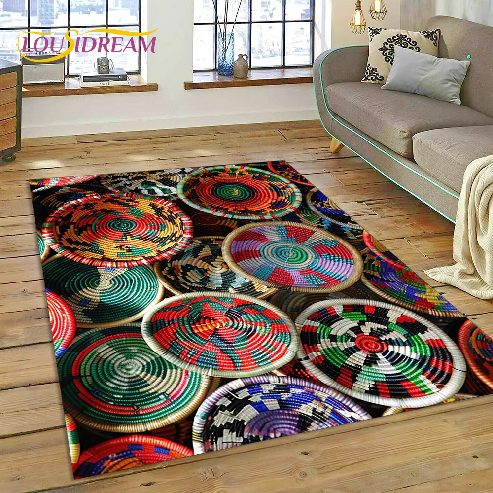 Ethiopia Colorful Flower Woven Art Baskets Rug Carpet
