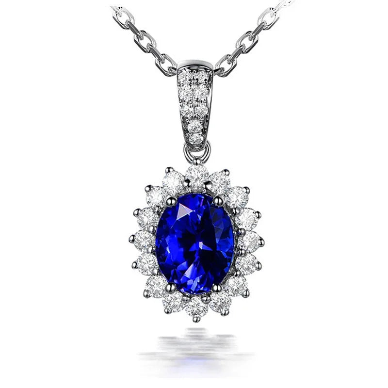 925 Sterling Silver Necklace Pendant Shining 5A Zircon for Women Wedding Jewelry Engagement Charm Party Gift royal blue