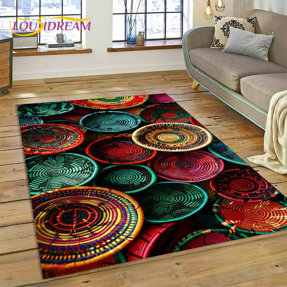 Ethiopia Colorful Flower Woven Art Baskets Rug Carpet