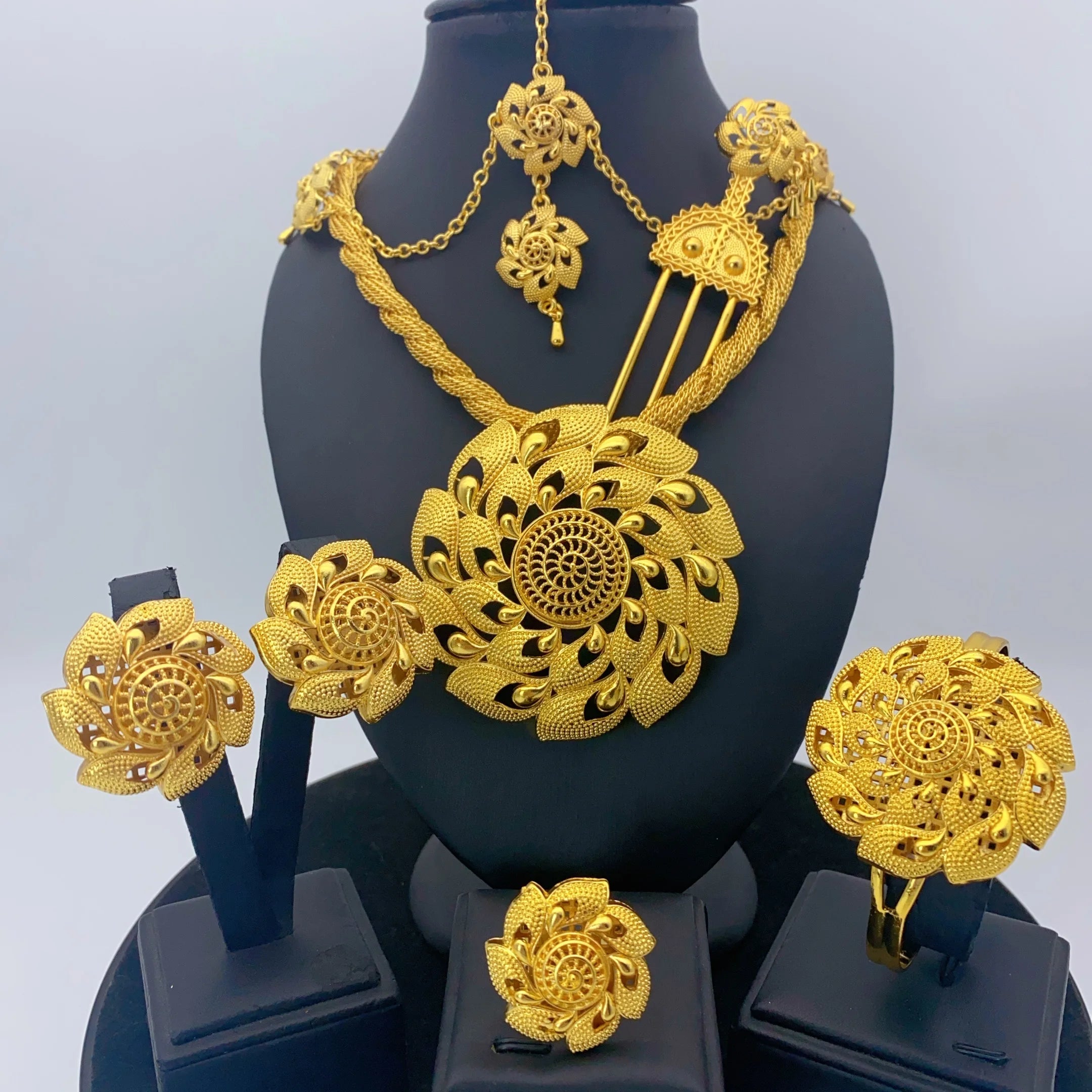 Luxury Ethiopian 24k Gold Color 6pcs Jewelry Sets